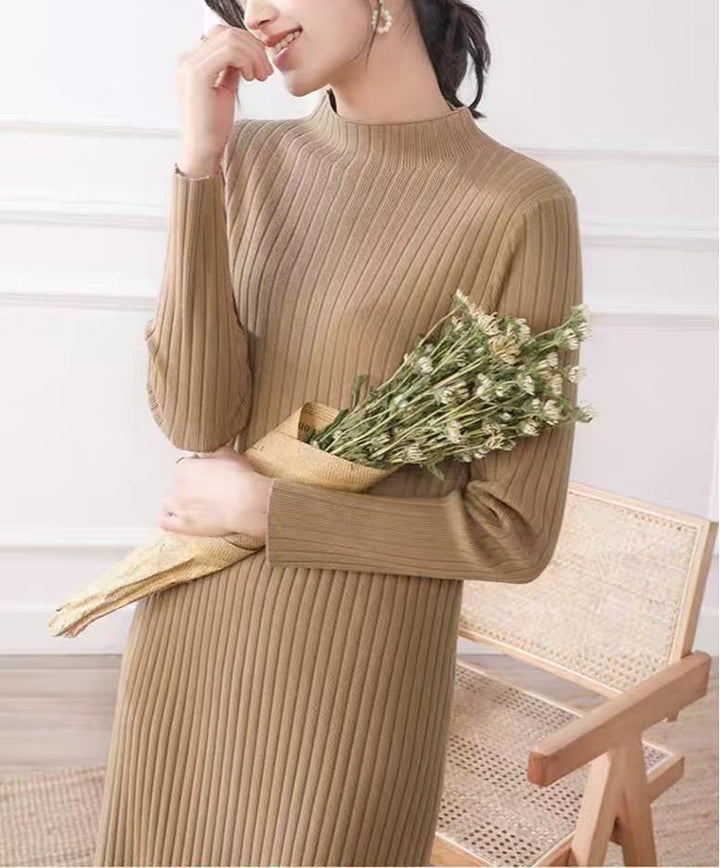 Damen Strickkleid mit feiner Rippstruktur und hohem Kragen Drune