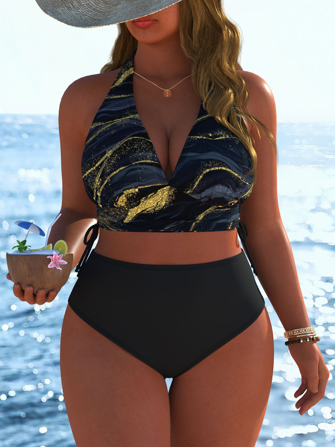 Damen Bikini-Set mit modernem Wickeloberteil und hoch tailliertem Höschen Drune