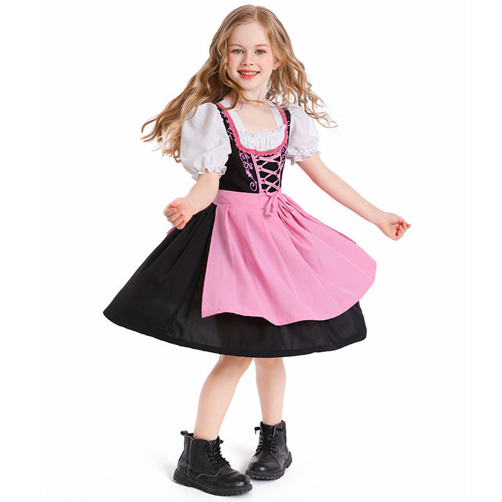 Damen nan trachtiges Dirndlkleid mit geschnürtem Mieder, Puffärmeln und abnehmbarer Schürze Drune