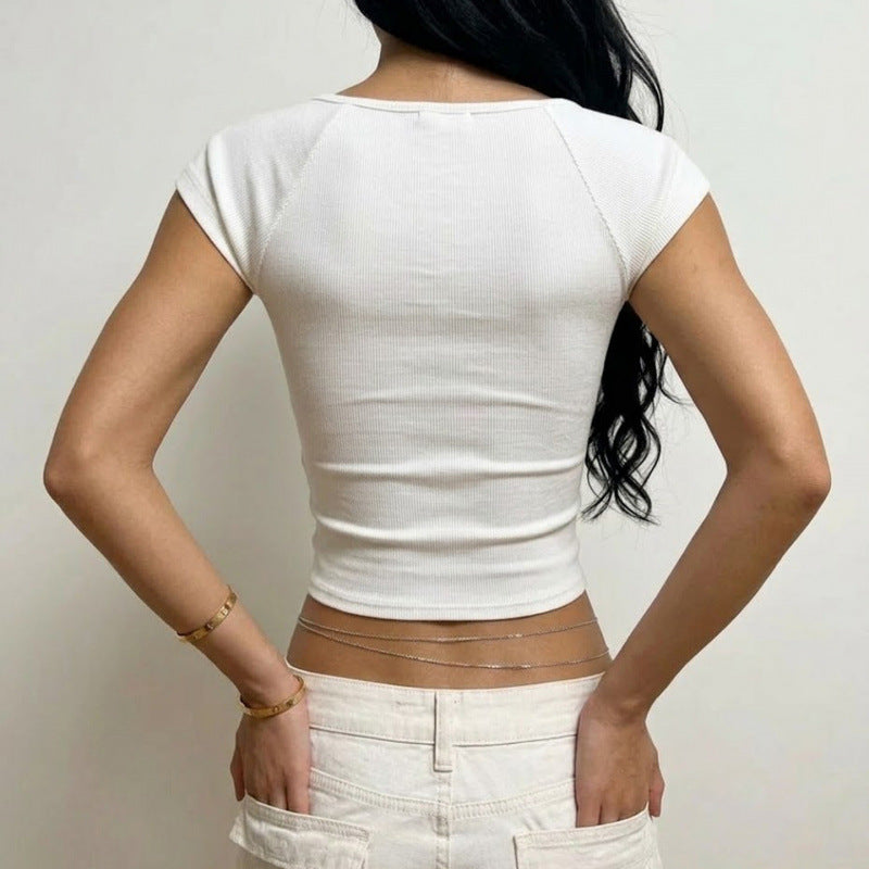 Damen Kurzarm-Top mit Spitzendetail und taillierter Passform Drune