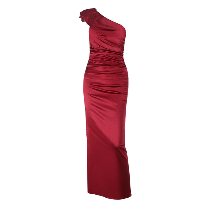 Damen elegantes Wickelkleid mit asymmetrischem Oberteil und Rüschendetails Drune