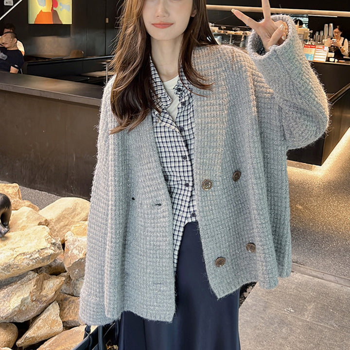 Damen Strickjacke mit doppeltem Knopfverschluss und weichem Material Drune