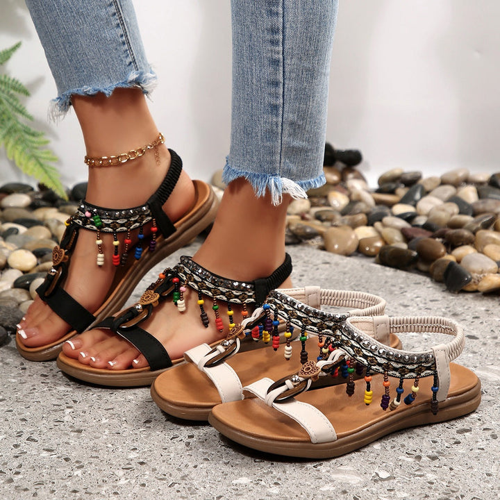 Damen Riemensandalen mit bunten Perlen und komfortablem Fußbett Drune
