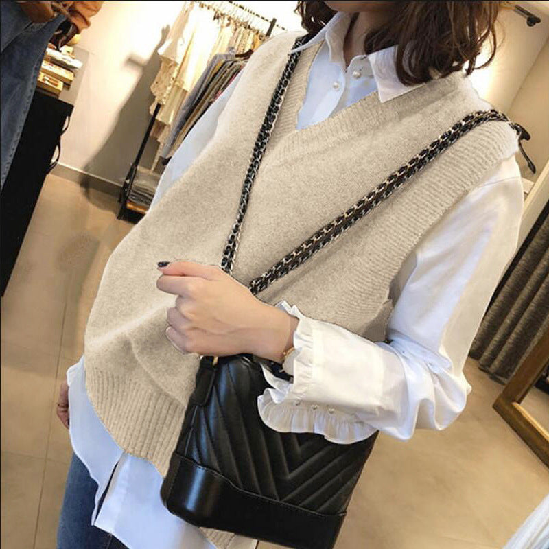 Damen Ärmellose Strickweste mit V-Ausschnitt und Rippdetails Drune