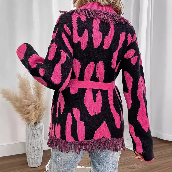 Damen Modische Strickjacke mit Fransendetails im auffälligen Tierdesign Drune