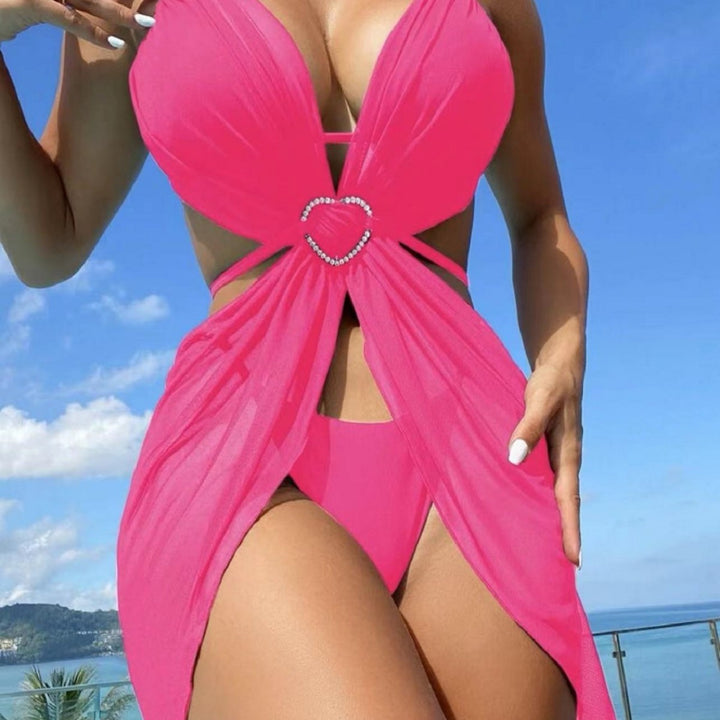 Damen Bikini-Set mit verspieltem Herzdesign und transparentem Überwurf Drune