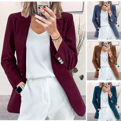 Damen Eleganter Blazer im Ripp-Design mit tailliertem Schnitt Drune