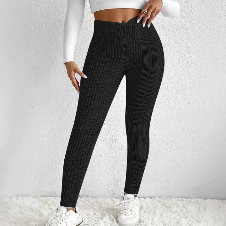 Damen Leggings mit strukturiertem Rippenmuster und hohem Bund Drune