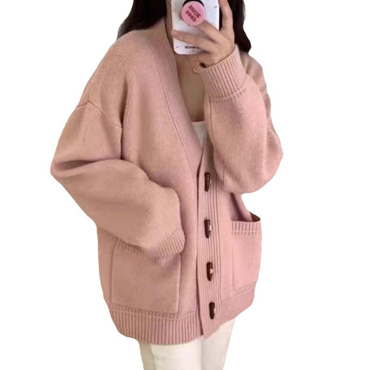 Damen Gemütliche Strickjacke mit modernen Knöpfen und Taschen Drune