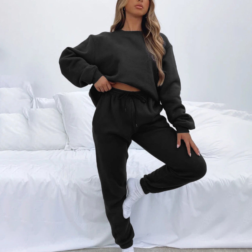 Damen nan weit geschnittenes Fleece-Freizeitset mit Sweatshirt und Jogginghose Drune