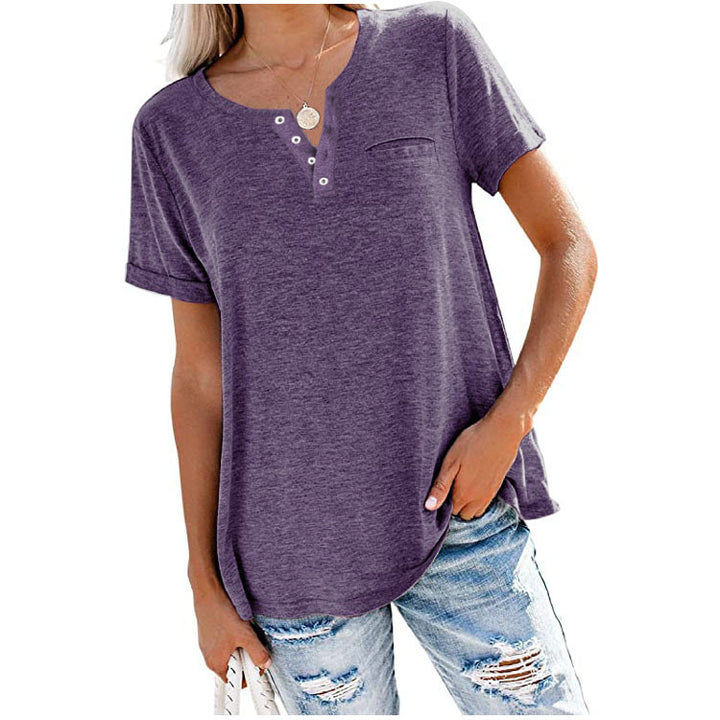 Damen Freizeit T-Shirt mit Knopfleiste und Brusttasche Drune