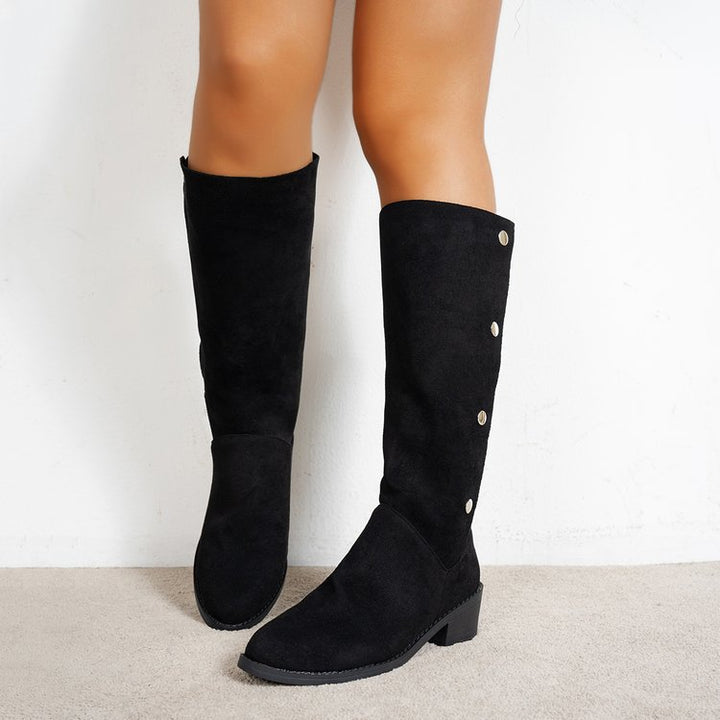 Damen Elegante Stiefel aus weichem Wildleder mit modischen Knopfdetails Drune
