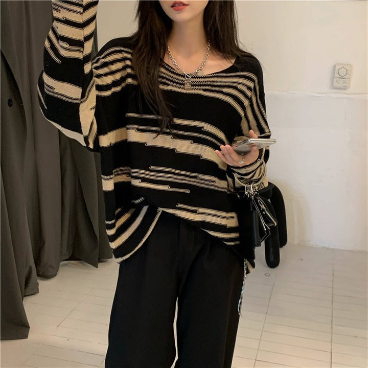 Damen Strickpullover mit elegantem Streifenmuster und lässigem Schnitt Drune