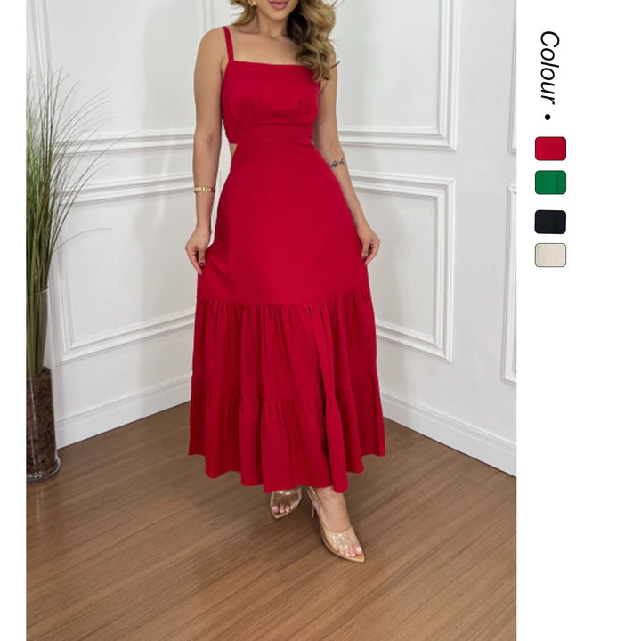 Damen Maxi-Kleid mit tailliertem Oberteil und voluminösem Rock Drune