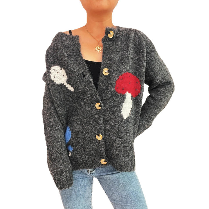 Damen Strickjacke mit kreativem Pilzmuster Drune