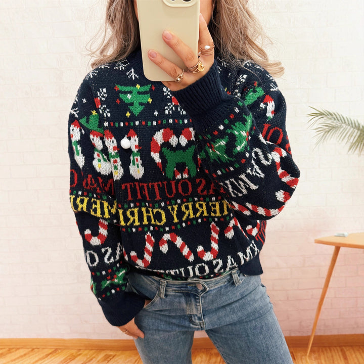 Damen Weihnachts-Pullover mit nordischem Design und festlichen Motiven Drune