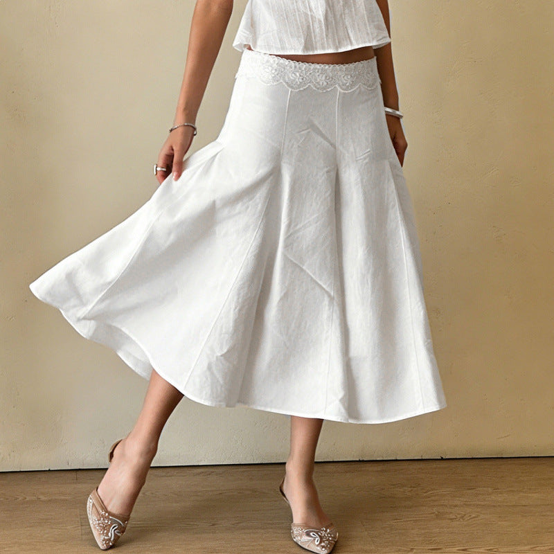 Damen Eleganter, fließender Midirock mit elastischem Bund Drune