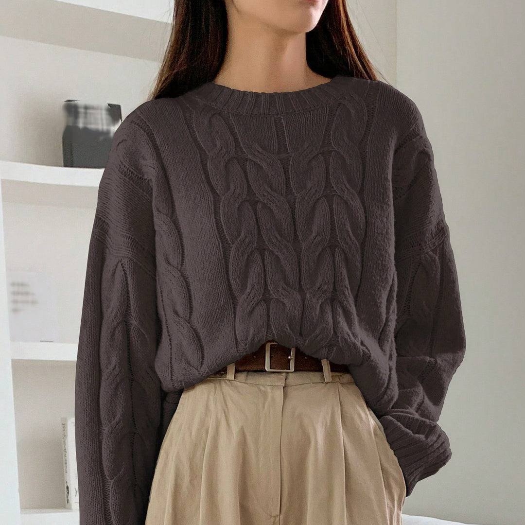 Damen Grobstrickpullover mit Zopfmuster und weitem Schnitt Drune