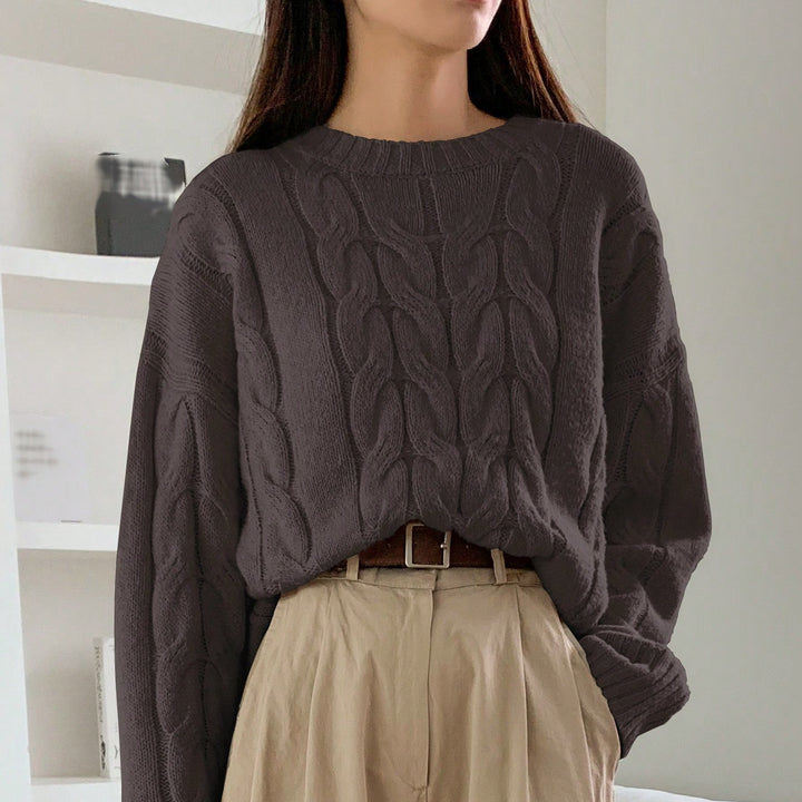 Damen Grobstrickpullover mit Zopfmuster und weitem Schnitt Drune