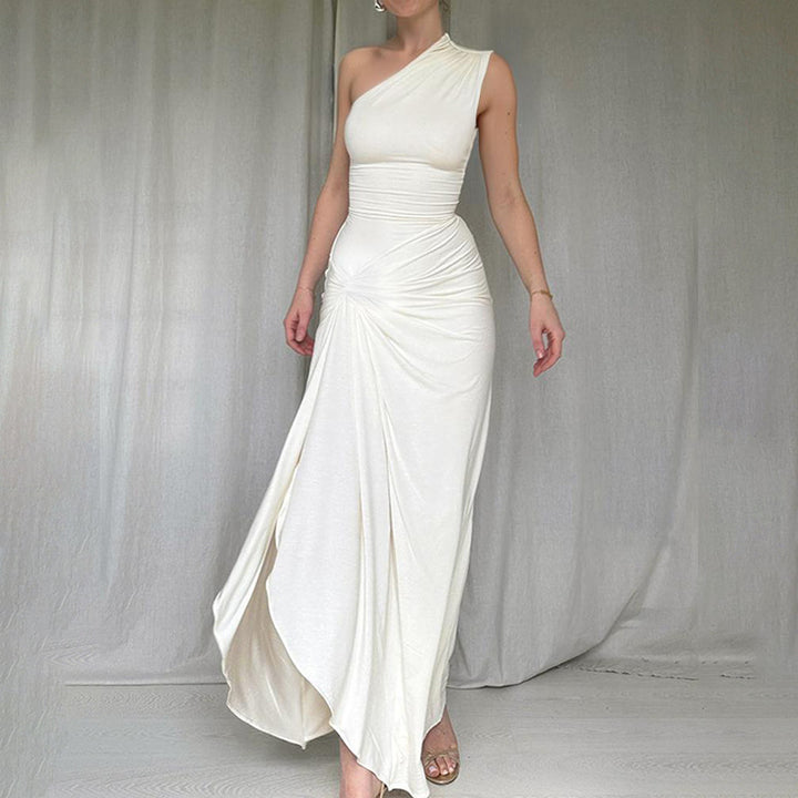 Damen Elegantes One-Shoulder Maxikleid mit verführerischem Seitenschlitz Drune