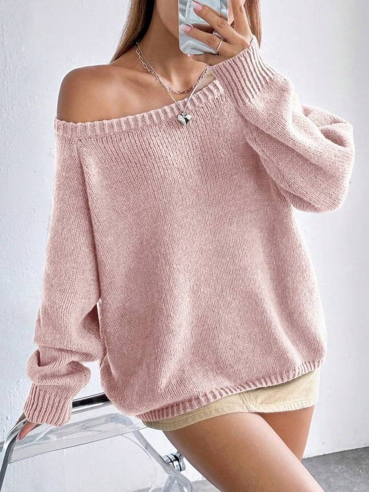 Damen Bequemer Oversized Pullover mit weitem Rundhalsausschnitt Drune