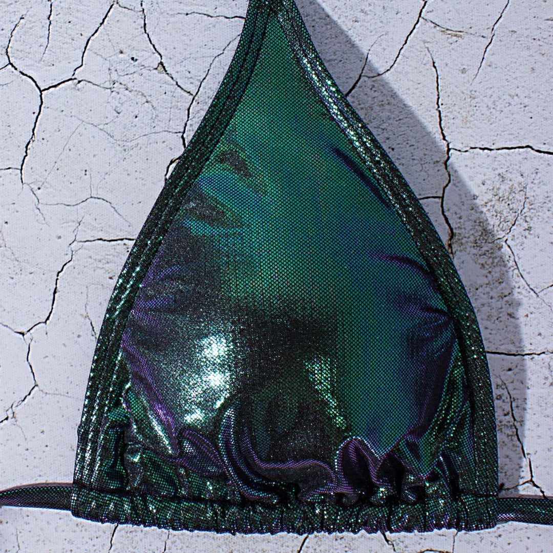 Damen Glänzender Triangel-Bikini mit Wickelrock Drune