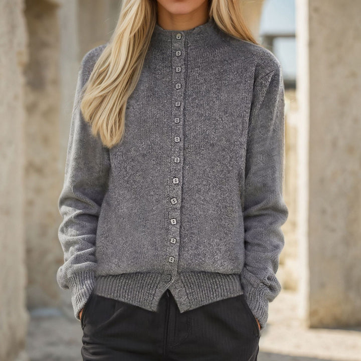 Damen Strickjacke mit dekorativen Knöpfen und hochgeschlossenem Kragen Drune