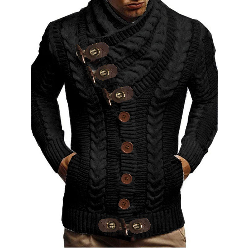 Herren Grobstrickjacke mit kreativem Schalkragen und Knopfdetails Drune