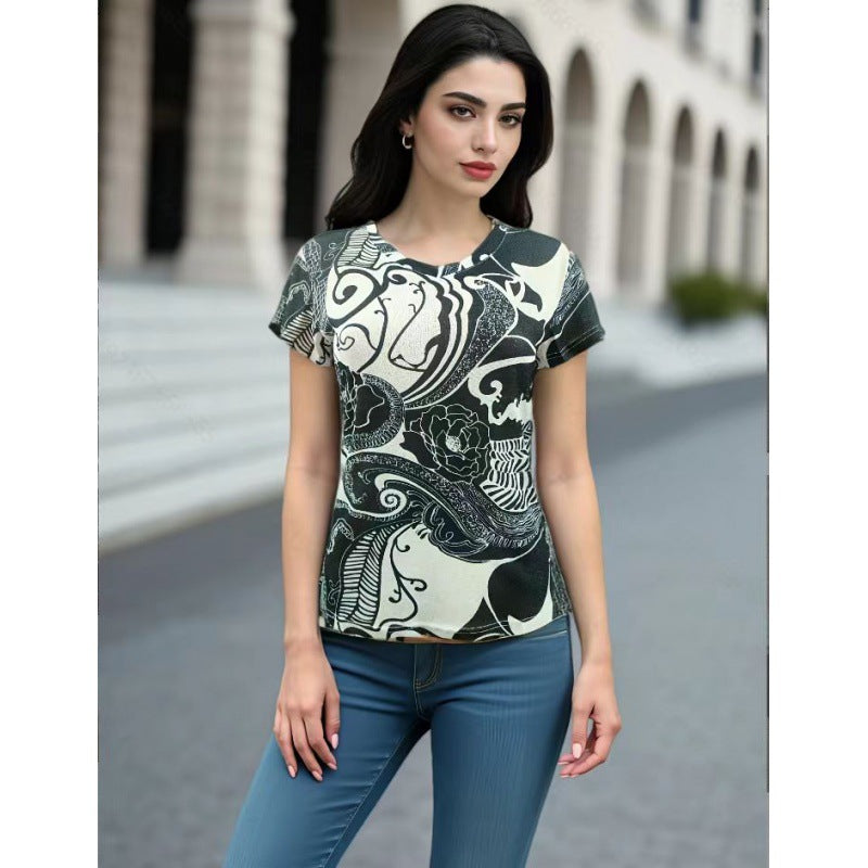 Damen T-Shirt mit kreativem Lippenmotiv und lässigem Schnitt Drune