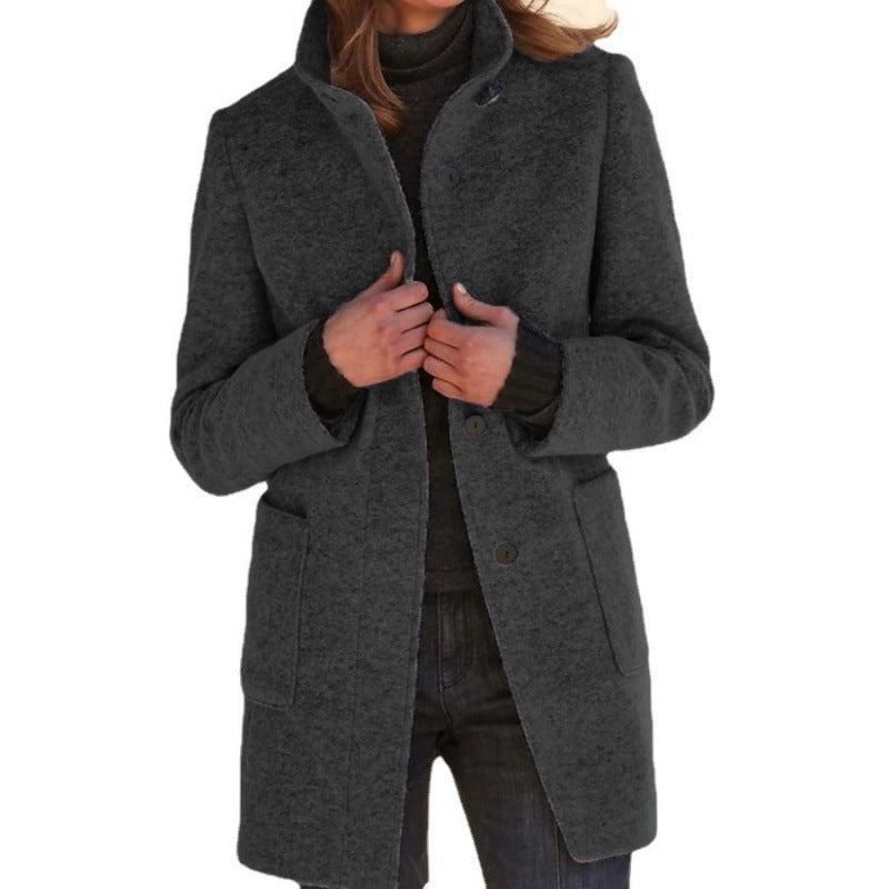 Damen elegante Wolljacke mit praktischen Taschen und Knopfverschluss Drune