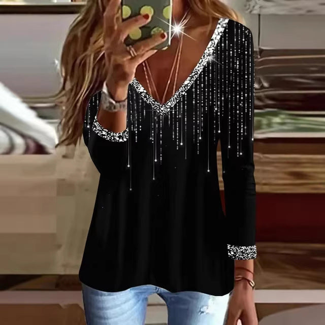 Damen Glitzernder V-Ausschnitt Pullover mit eleganten Strassdetails Drune