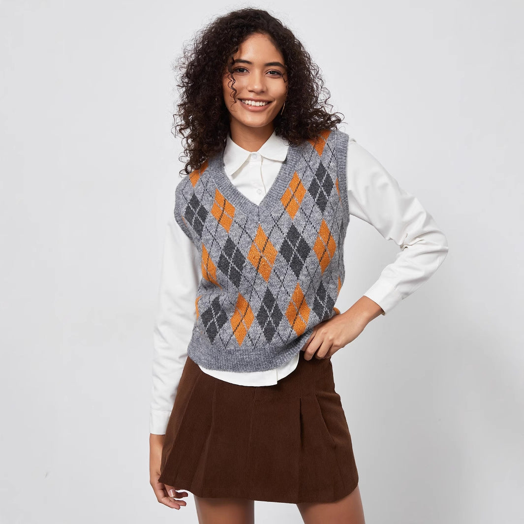 Damen Grobstrick Weste mit elegantem Rautenmuster Drune
