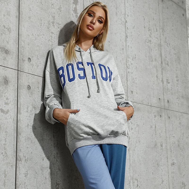 Damen bequemer Kapuzenpullover mit oversized Schnitt und stylischem Schriftzug Drune