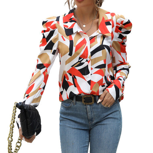 Damen Bluse mit Puffärmeln und floralem Design Drune