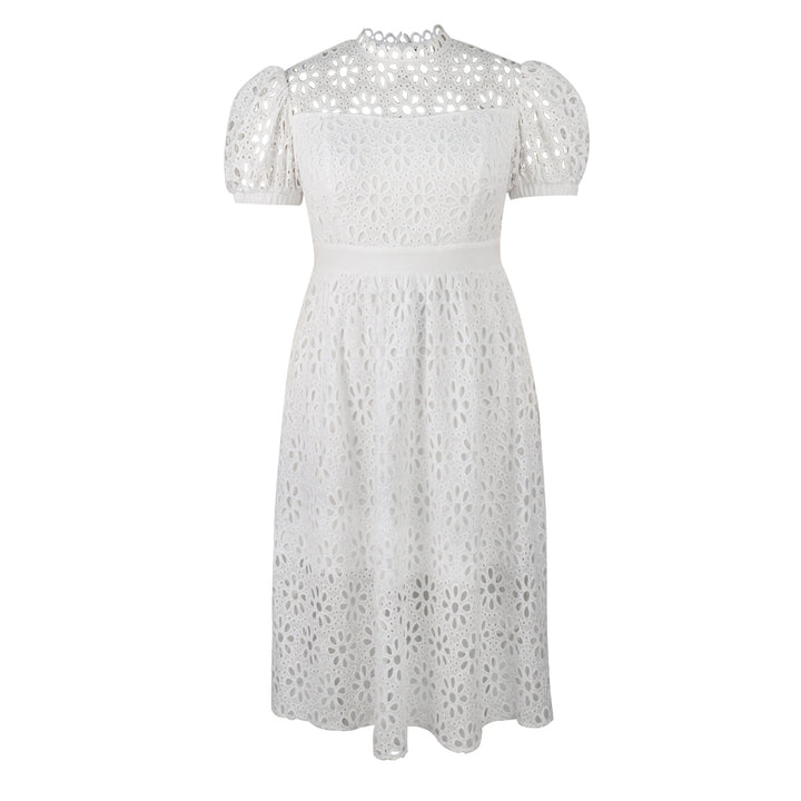 Damen Elegantes Kleid mit Blumenbordüren und Puffärmeln Drune