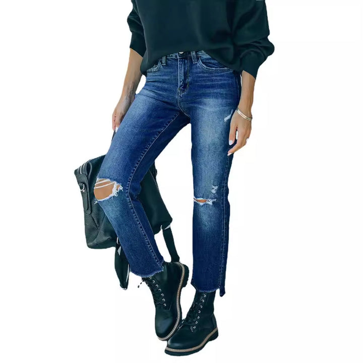 Damen moderne High-Waist Jeans mit used Look Drune