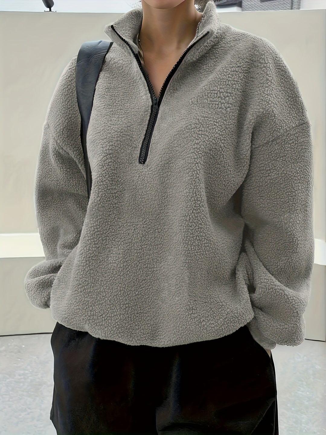 Damen kuscheliger Fleece-Pullover mit Stehkragen und Reißverschluss Drune