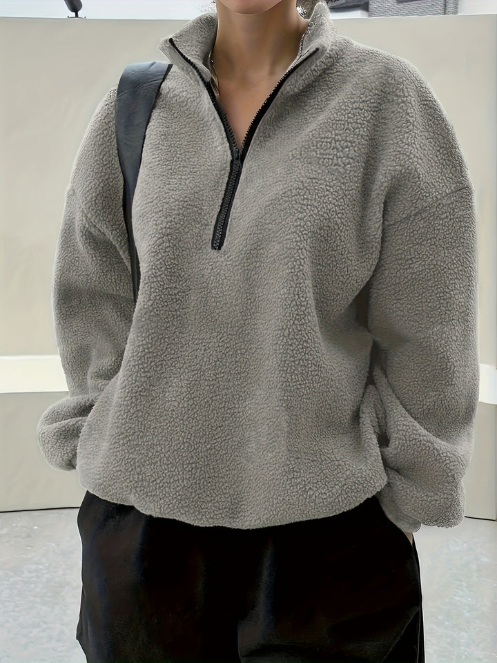 Damen kuscheliger Fleece-Pullover mit Stehkragen und Reißverschluss Drune