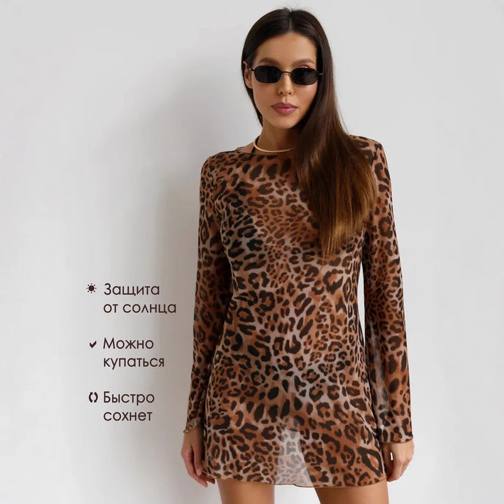 Damen lässiges Strandkleid mit langem Arm und modernem Zebraprint Drune