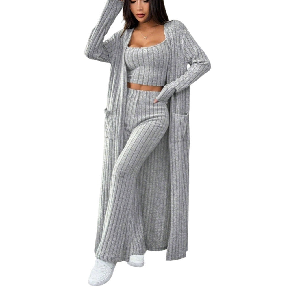 Damen Strick-Set mit langen Ärmeln und elegantem Wickeldesign Drune