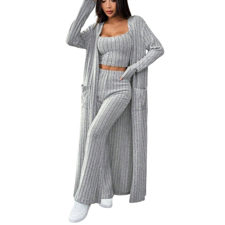 Damen Strick-Set mit langen Ärmeln und elegantem Wickeldesign Drune