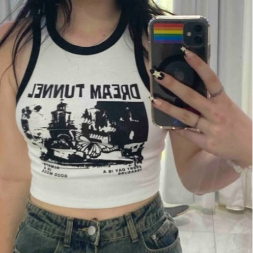 Damen Crop-Top mit kreativem Grafikdruck und sportlichem Design Drune