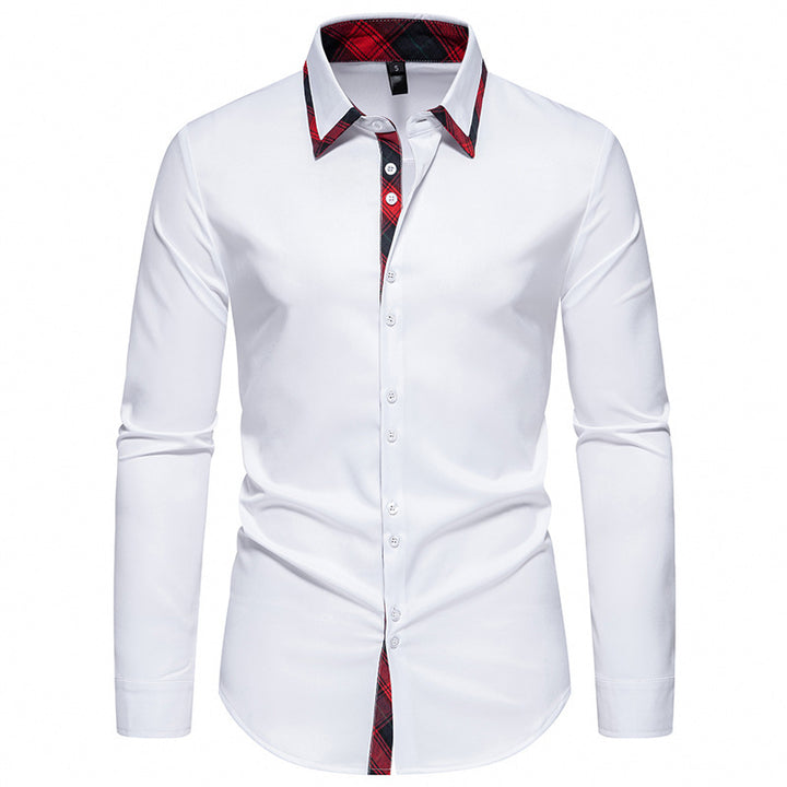 Herren elegantes Langarmhemd mit kreativem Kragen und kontrastierenden Details Drune