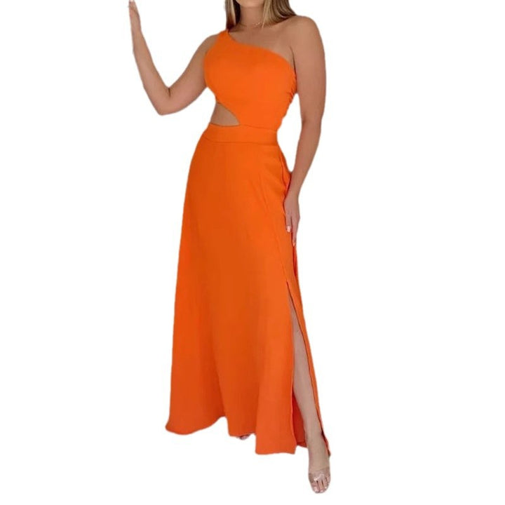 Damen Elegantes Maxikleid mit asymmetrischem Ausschnitt und Seitenschlitzen Drune