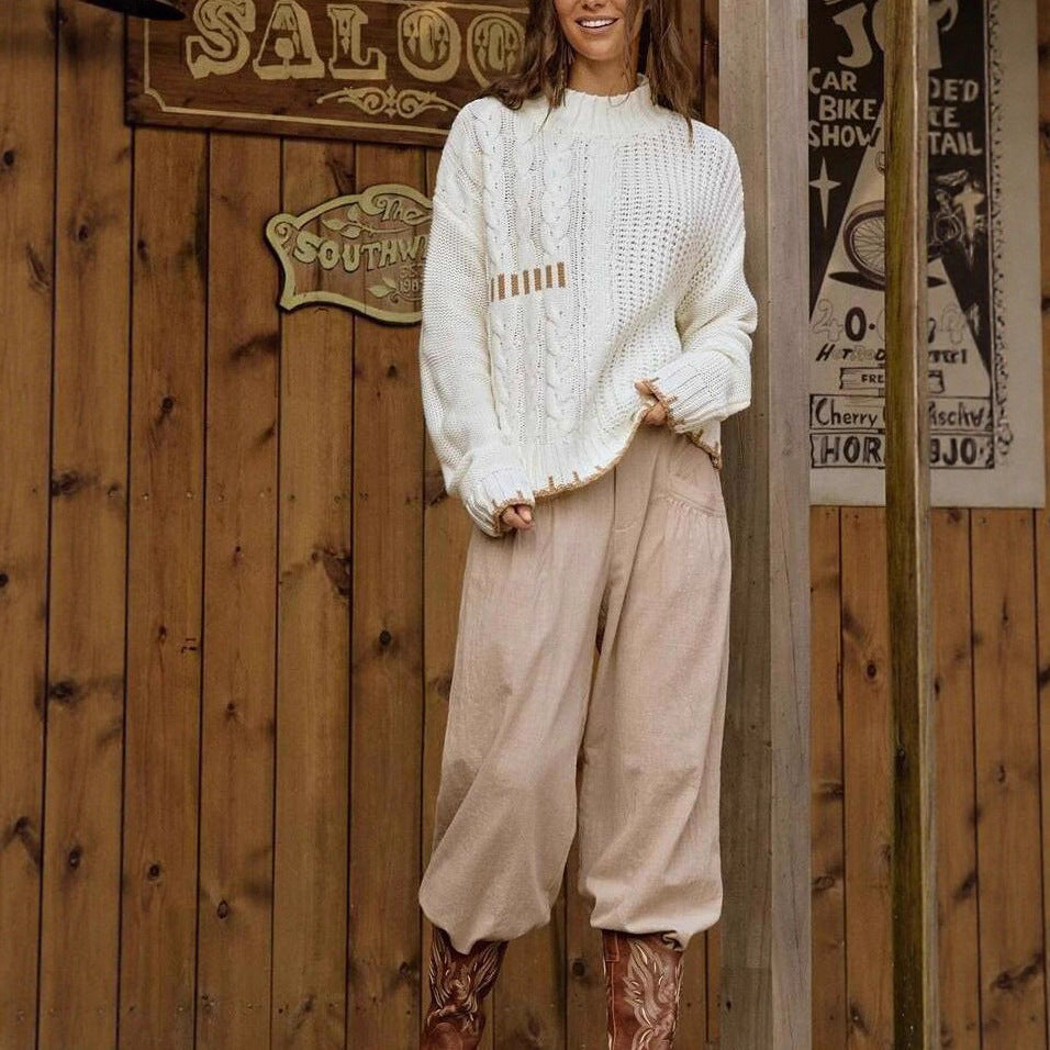 Damen Strickpullover mit harmonischem Zopfmuster und modernem Stehkragen Drune