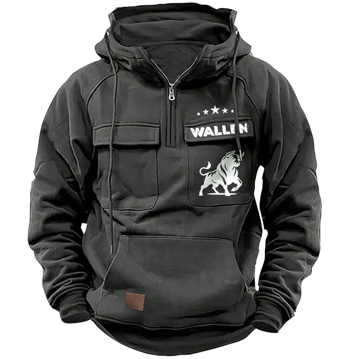 Herren nan Kapuzenpullover mit Halbzip, Cargo-Brusttaschen und Kängurutasche Drune