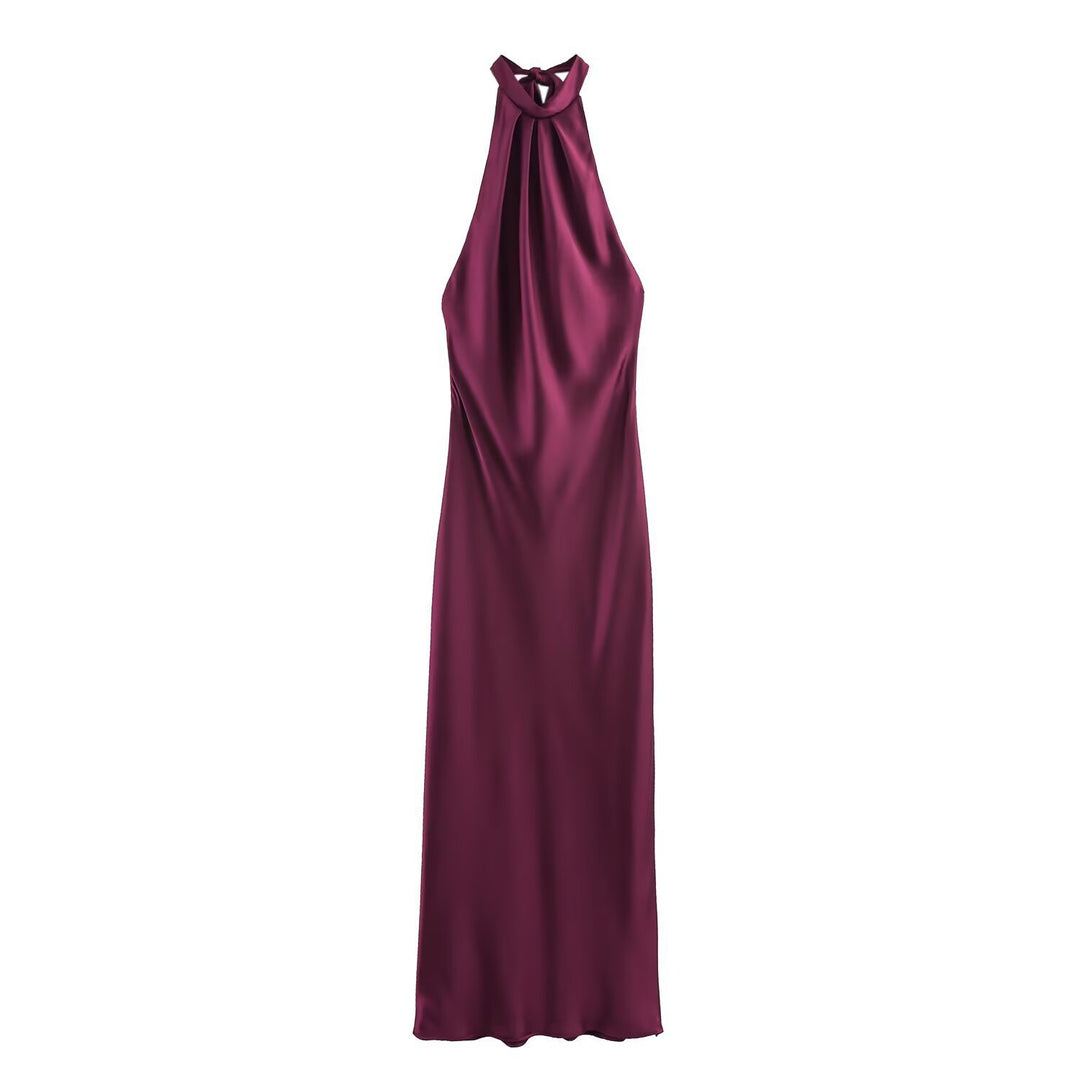 Damen Elegantes Maxikleid mit schimmerndem Wasserfallausschnitt und figurumspielendem Schnitt Drune
