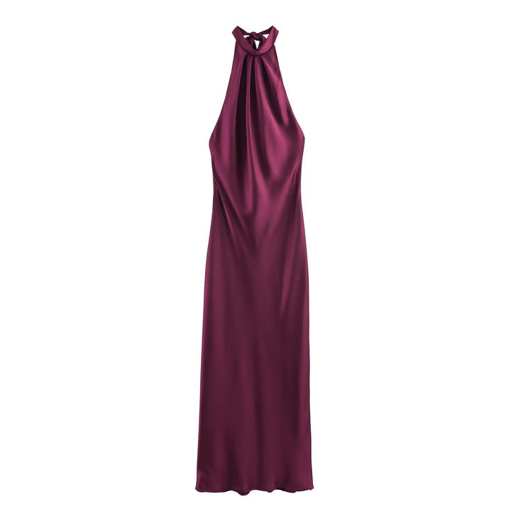 Damen Elegantes Maxikleid mit schimmerndem Wasserfallausschnitt und figurumspielendem Schnitt Drune