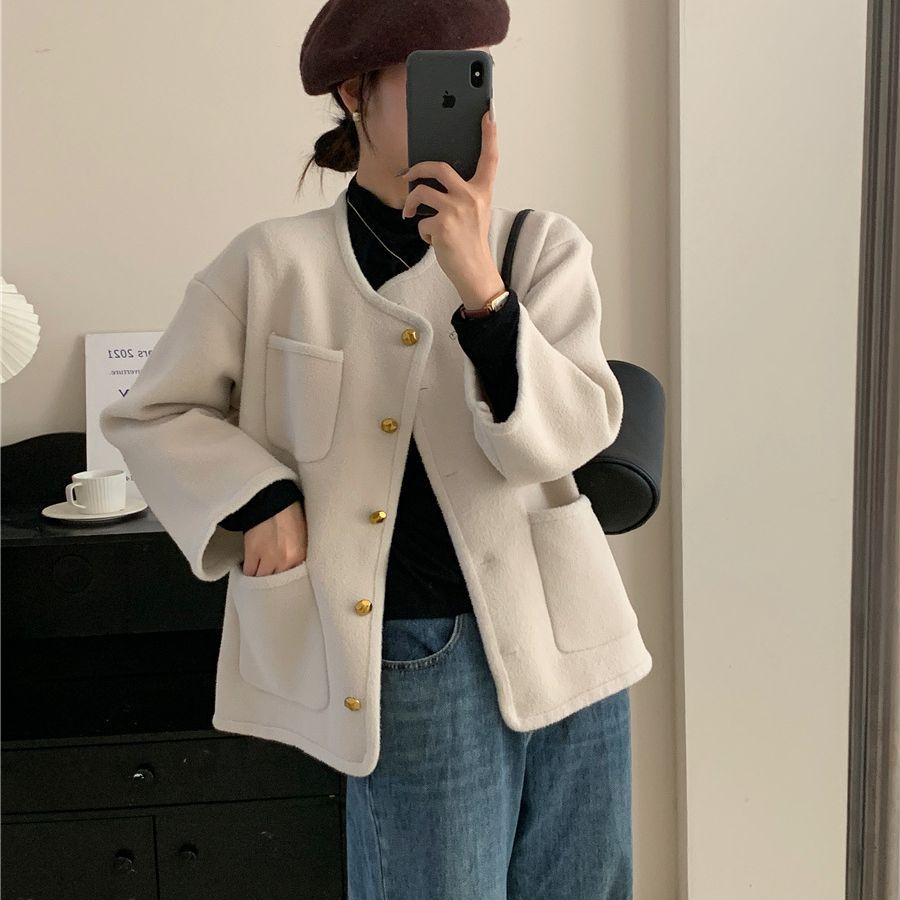 Damen Softe Jacke mit dekorativen Knöpfen und großen Taschen Drune