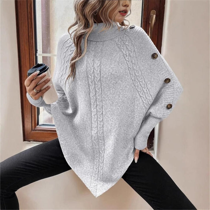 Damen Oversized Strickpullover mit Rollkragen und Knopfdetails Drune